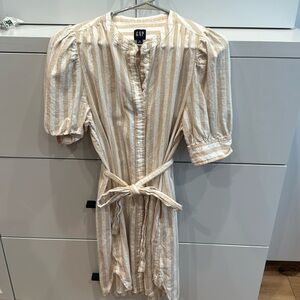 GAP beige and ivory stripes button-up shirt dress with a tie belt